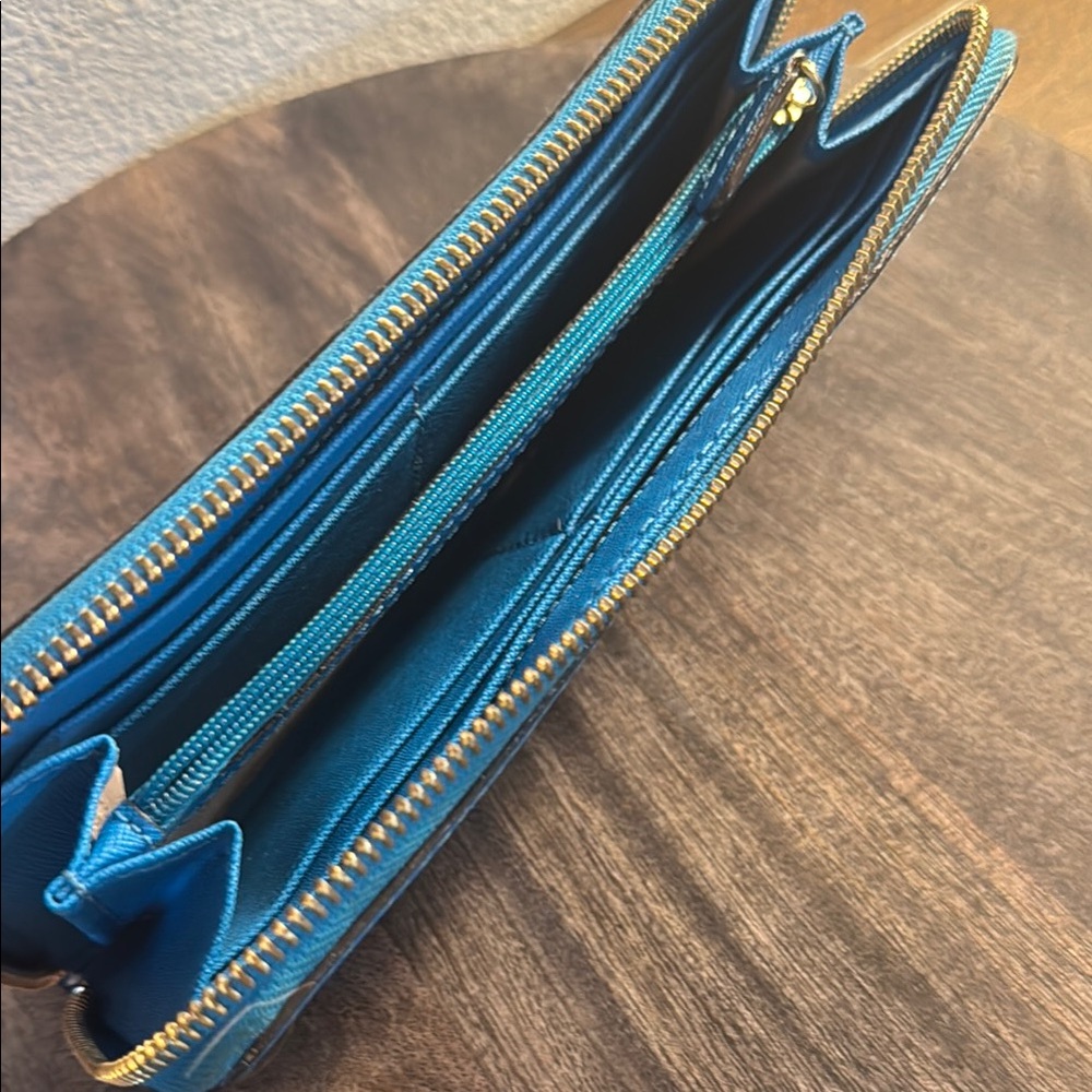 Michael Kors Blue Leather Jet Set Zip Around Wallet - Picture 6 of 9